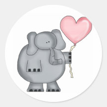 Éléphant avec le ballon de coeur autocollants ronds