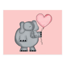 Éléphant avec le ballon de coeur cartes postales