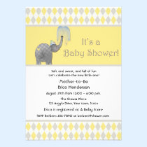 Éléphant, baby shower à motifs de losanges invitations