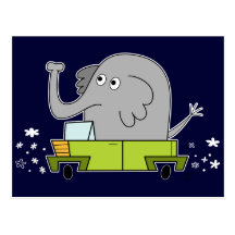 Éléphant conduisant une voiture - carte postale
