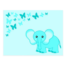Éléphant de bébé bleu et carte postale mignons de 