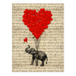 Éléphant et ballons en forme de coeur cartes postales