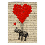 Éléphant et ballons en forme de coeur cartes