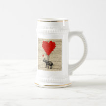 Éléphant et ballons en forme de coeur tasse