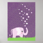 Éléphant mignon dans rose girly et le pourpre affiches
