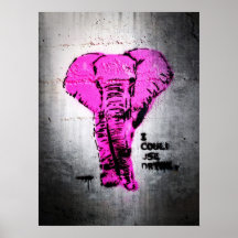 Éléphant rose de graffiti affiche