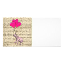 Éléphant rose tenant des ballons carte avec photo