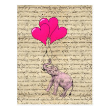 Éléphant rose tenant des ballons carte postale