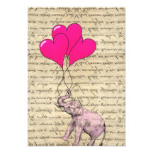 Éléphant rose tenant des ballons invitations
