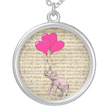 Éléphant rose tenant des ballons pendentifs