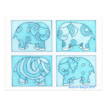 Éléphants bleus cartes postales