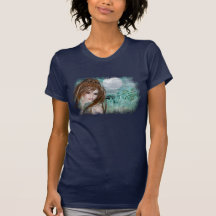 Elf roux et conceptions en verre bleues de nuit t-shirts