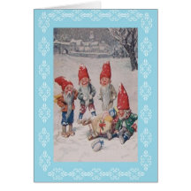 Elfes vintages et carte de voeux de Noël de traîne