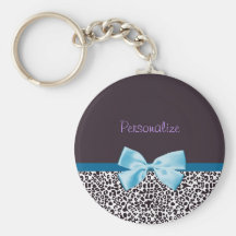 Empreinte de léopard à la mode et ruban bleu avec  porte-clef