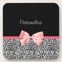 Empreinte de léopard à la mode et ruban rose avec  sous-bock