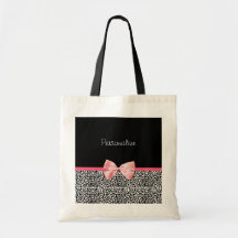 Empreinte de léopard à la mode et ruban rose avec  sac en toile