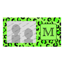 Empreinte de léopard noir et vert. Monogramme fait Carte Avec Photo