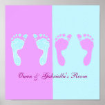 Empreintes de pas de bébé (jumeaux de garçon/fille poster