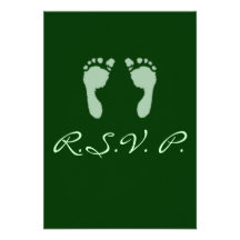 Empreintes de pas de bébé (vert) cartons d'invitation personnalisés