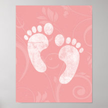 Empreintes de pas roses/blanches de bébé affiche