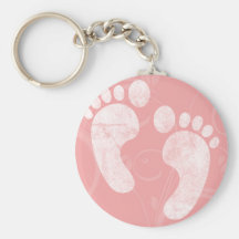 Empreintes de pas roses/blanches de bébé porte-clef
