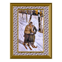 En descendant sking ensemble carte postale