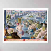 En pêchant en eaux peu profondes utilisant des fil affiche
