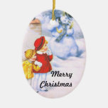 Enfant et bonhomme de neige décoration pour sapin de noël
