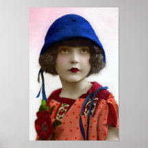 "Enfant portrait vintage dans chapeau bleu" Posters