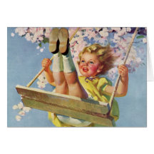 Enfant vintage, fille balançant sur l'oscillation  carte
