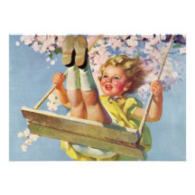 Enfant vintage, fille balançant sur l'oscillation  bristols