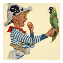 Enfant vintage, garçon jouant le pirate avec son p invitations