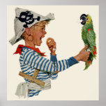 Enfant vintage, garçon jouant le pirate avec son p poster