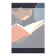 Enfant vintage lisant un livre, de nouveau au temp motifs pour papier à lettre