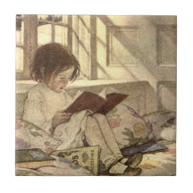 Enfant vintage lisant un livre, Jessie Willcox Smi Carreau