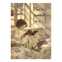 Enfant vintage lisant une fête d'anniversaire de l invitations personnalisées