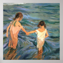 Enfants de Joaquín Sorolla y Bastida en mer Affiches