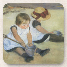 Enfants jouant sur la plage par Mary Cassatt Sous-bock