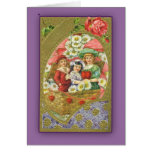 Enfants mignons dans un panier Valentine victorien Carte De Vœux