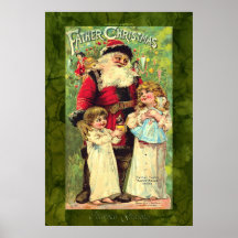 Enfants vintages avec l'affiche de Noël du père no