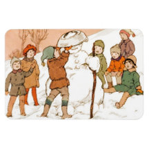 Enfants vintages avec l'homme de neige magnet souple
