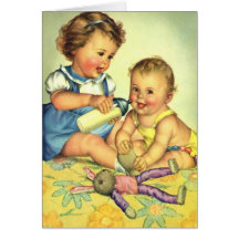Enfants vintages, bouteille heureuse mignonne de s cartes de vœux