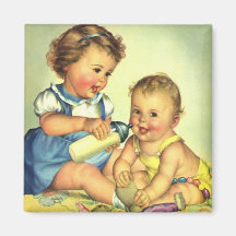 Enfants vintages, bouteille heureuse mignonne de s aimants