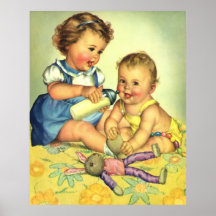 Enfants vintages, bouteille heureuse mignonne de s affiches