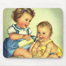 Enfants vintages, bouteille heureuse mignonne de s tapis de souris