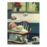 Enfants vintages, cuisine de Highchair de sommeil  Carte Postale
