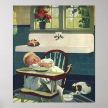 Enfants vintages, cuisine de Highchair de sommeil  Posters