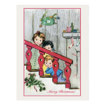 Enfants vintages sur un escalier cartes postales