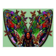 Ensemble de vase à fleurs de femme de papillon cartes postales