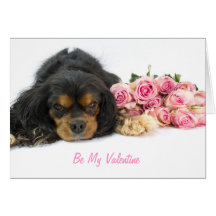 Épagneul et roses cavaliers Valentine du Roi Charl Cartes De Vœux